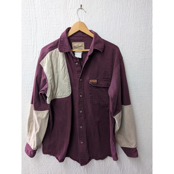 Vintage Woolrich Outdoor Guide Collection Burgundy Beige Shirt Men's L/XL - Picture 1 of 4